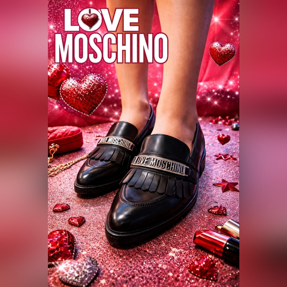 Love Moschino Black Loafers with Metallic Bar Detail